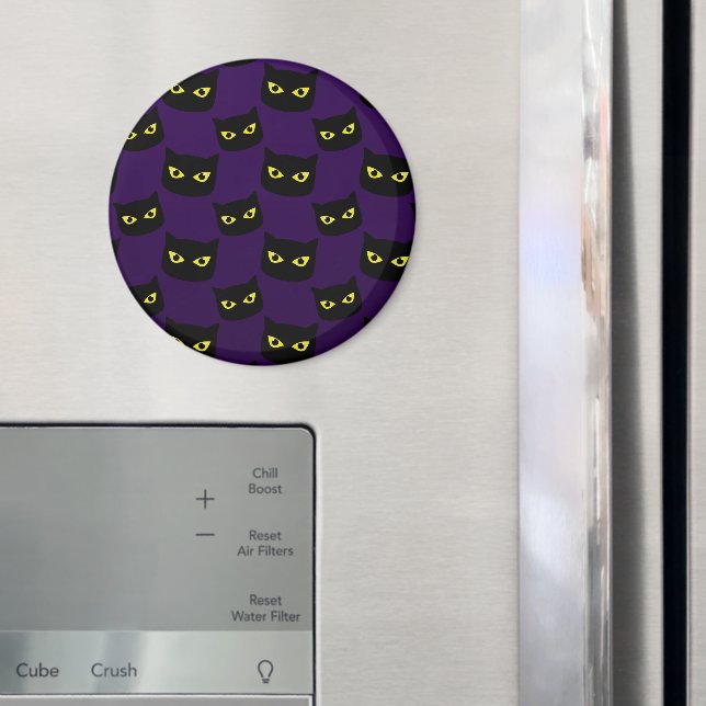 Aimant Oeil jaune de chat noir et violet motif Halloween (In situ (réfrigérateur))