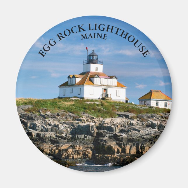 Aimant Oeuf Rock Lighthouse, Bar Harbour Maine Round Magn (Devant)