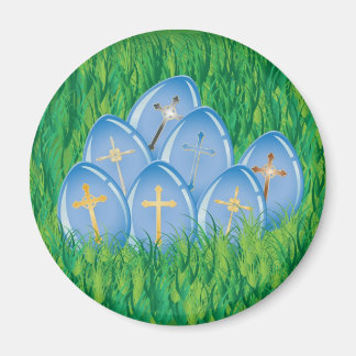 Aimant OEufs de Pâques bleus sur herbe
