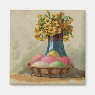 Aimant Oeufs Pâques Panier Fleurs Antique