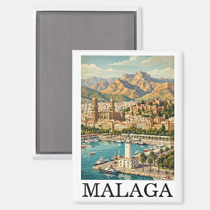 Aimant Œuvre d'art de voyage vintage Malaga Espagne