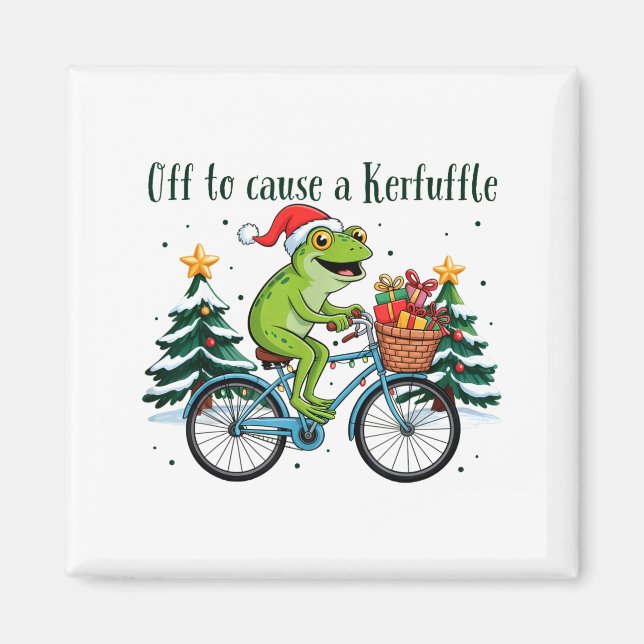 Aimant Off To Cause A Kerfuffle Funny Frog Santa Christma (Devant)