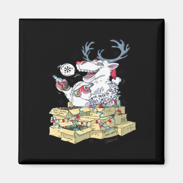 Aimant Oh Deer Drunk Reindeer Celebrating Christmas Festi (Devant)