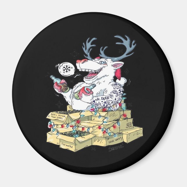 Aimant Oh Deer Drunk Reindeer Celebrating Christmas Festi (Devant)