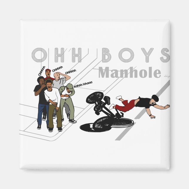 Aimant OHH BOYS - Un homme à vélo frappe un trou d'homme (Devant)