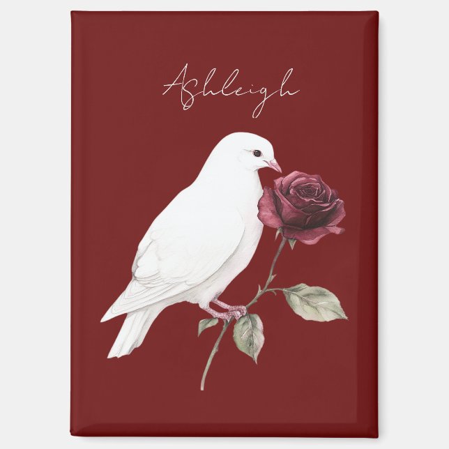 Aimant Oiseau blanc rose rouge (Recto)