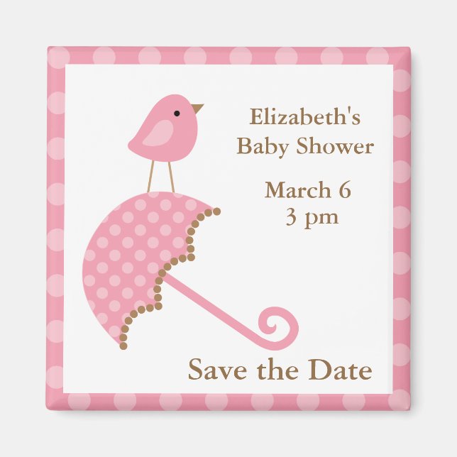 Aimant Oiseau rose et parapluie (Devant)