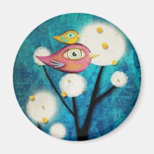 Aimant Oiseau rose turquoise Oiseau jaune