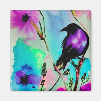 Aimant Oiseau violet et noir à l'aquarelle