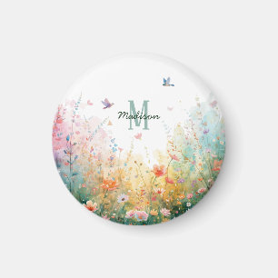 Aimant Oiseaux aquarelle printemps monogramme floral fleu