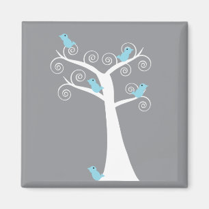 Aimant Oiseaux bleu clair sur un arbre tourbillonnant bla