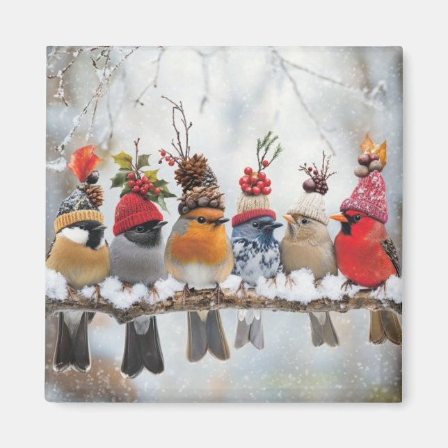 Aimant Oiseaux d'hiver, amoureux des oiseaux, oiseaux mig (Devant)