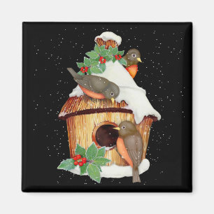 Aimant Oiseaux d'hiver et maison d'oiseaux