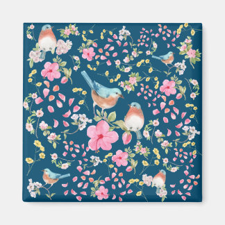 Aimant Oiseaux et fleurs colorés du printemps