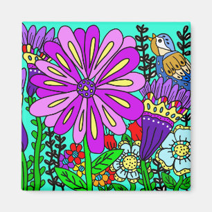 Aimant oiseaux et fleurs de style d'art folkloriqu