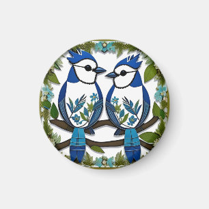 Aimant Oiseaux Geai Bleu en Papier Artisanal