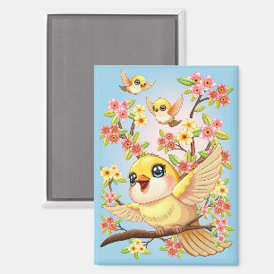 Aimant Oiseaux mignons et heureux parmi les fleurs du pri