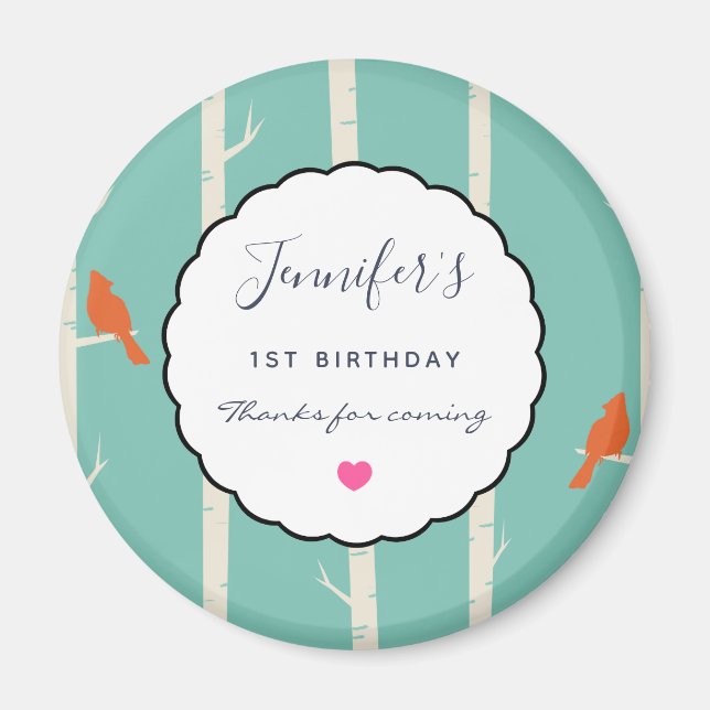 Aimant Oiseaux oranges rétro sur les bouleaux Anniversair (Devant)