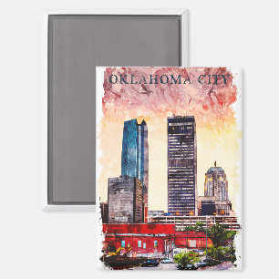 Aimant Oklahoma City Aquarelle Ville Silhouette Peinture
