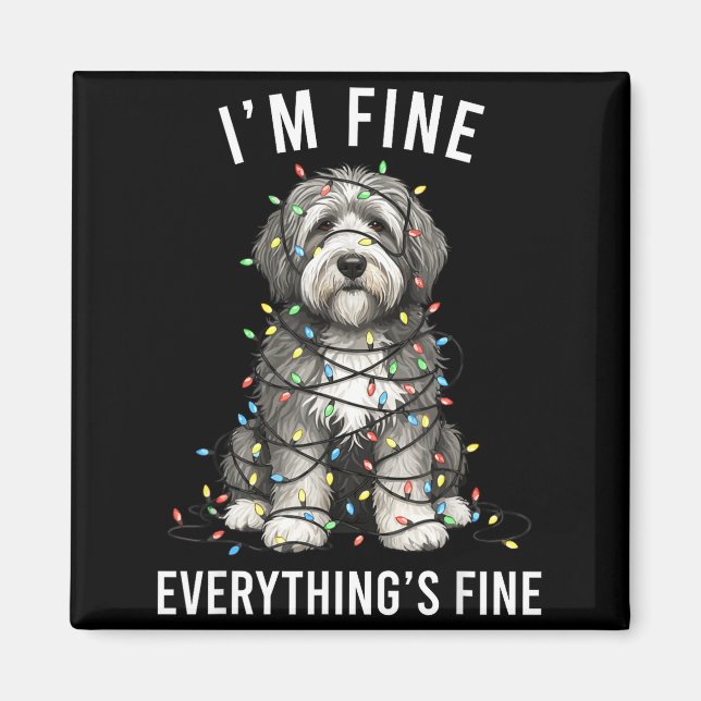 Aimant Old English Sheepdog Christmas I'm Fine Everything (Devant)