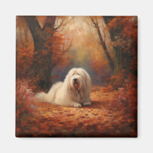 Aimant Old English Sheepdog en automne Leaves Fall Inspir