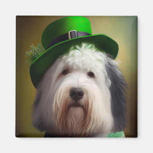 Aimant Old English Sheepdog en tenue de la Saint-Patrick