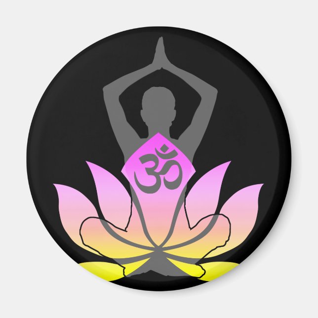 Aimant OM Namaste Spirituelle Lotus Fleur Yoga Pose (Devant)