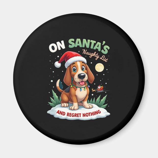 Aimant On Santa's Xmas Naughty List Regret Nothing Basset (Devant)