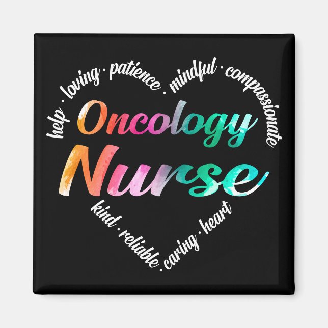 Aimant Oncologie Infirmière Coeur Mot Cloud Aquarelle Arc (Devant)