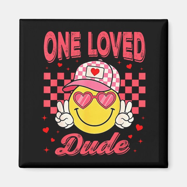 Aimant One Loved Dude Checkered Heart Valentines Day Boys (Devant)