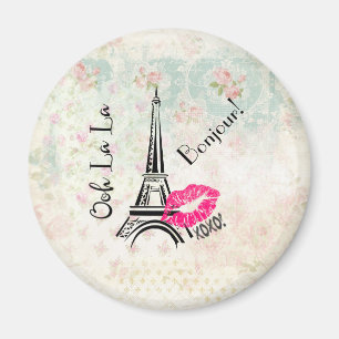 Aimant Ooh La La Paris Eiffel Tower on Vintage Pattern
