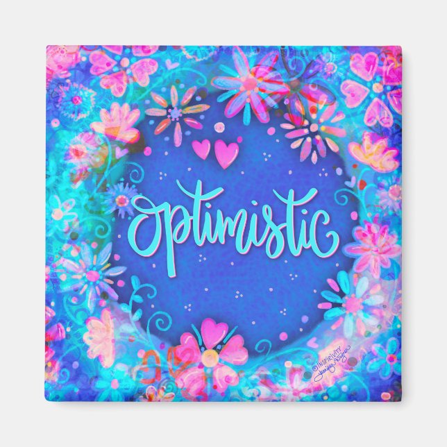 Aimant Optimiste Plutôt Bleu Floral Moderne Inspirivité (Devant)