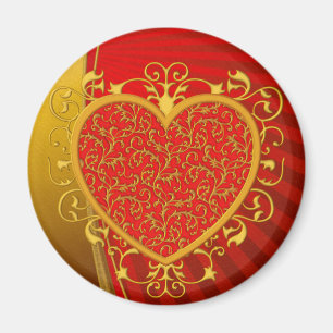 Aimant Or rouge Fleur de lis Heart