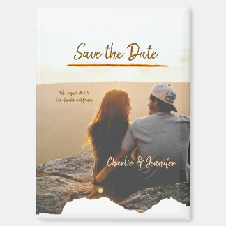 Aimant orange boho enregistrer la date moderne photo nom