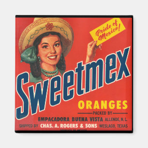 Aimant orange Doux-Mex vintage d'étiquette de