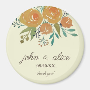 Aimant Orange Jaune, Crème et Mariage Floral Brown