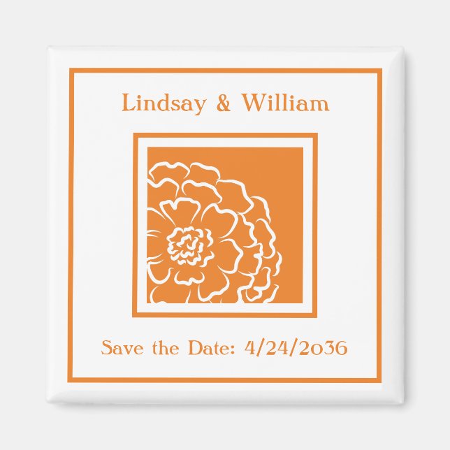 Aimant Orange Marigold Wedding Enregistrer la date (Devant)