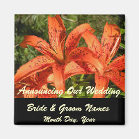 Orange Tiger Lys Mariage Enregistrer la date Magne