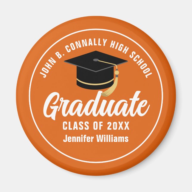 Aimant Orange White Graduate Custom 2025 Graduation (Devant)