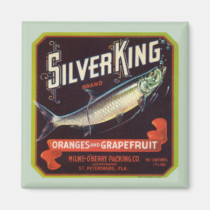 Aimant Oranges et Étiquette de pamplemousse Argent King