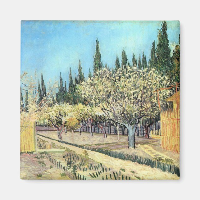 Aimant Orchard Van Gogh à Blossom, Bordé par Cyprès (Devant)