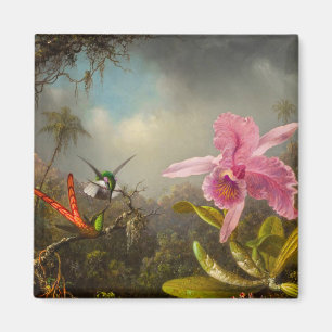 Aimant Orchidée avec deux colibris Heade