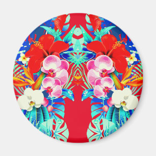 Aimant Orchidée tropicale et palmiers feuilles floraux ha