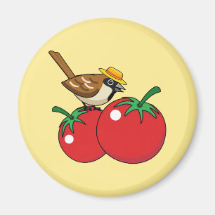 Aimant Organic lover Sparrow Eating Red Tomato