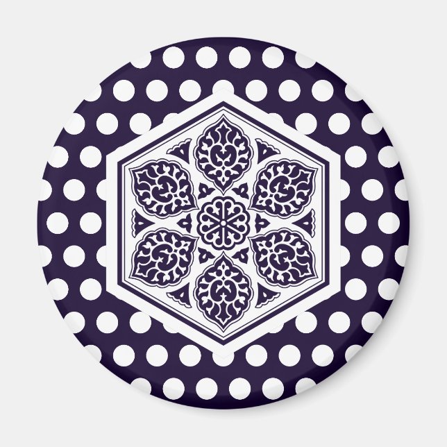 Aimant Oriental bleu turc Rosette Art géométrique (Devant)