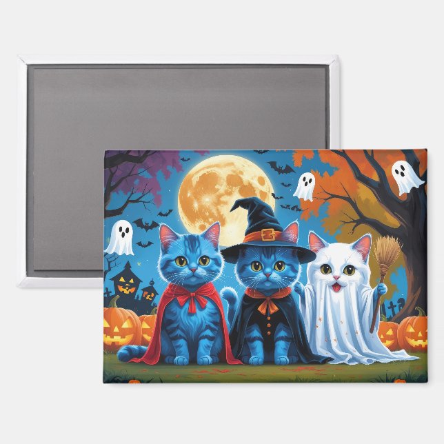 Aimant Oriental Blue Cats Citrouille Halloween Drôle (Recto/Verso)