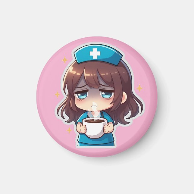 Aimant Original Chibi Nurse - Coffee with Tired (Devant)