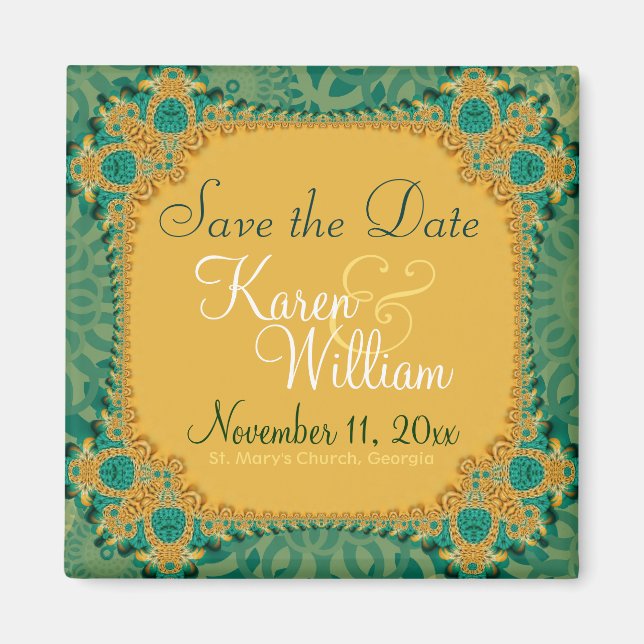Aimant Ornate Gold Turquoise Enregistrer l'aimant Date (Devant)
