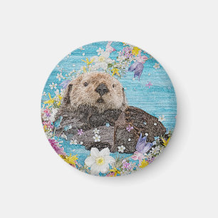 Aimant Otter Nager dans les fleurs
