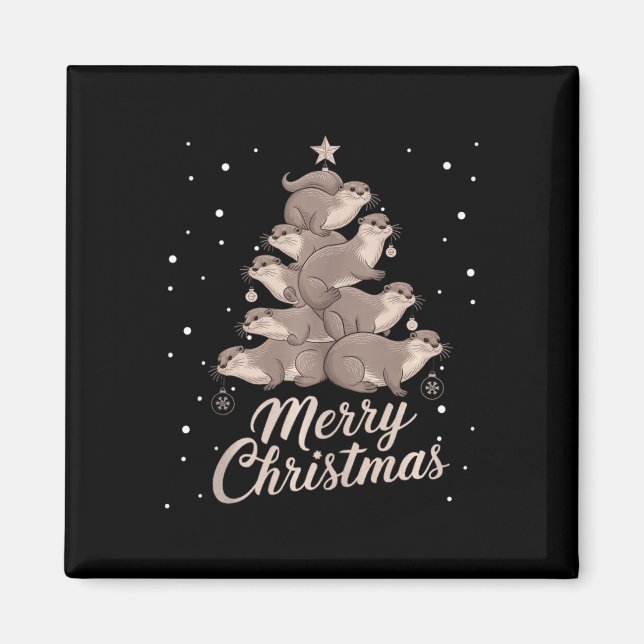 Aimant Otter Xmas Tree Otter Christmas Tree Joyeux Noël (Devant)